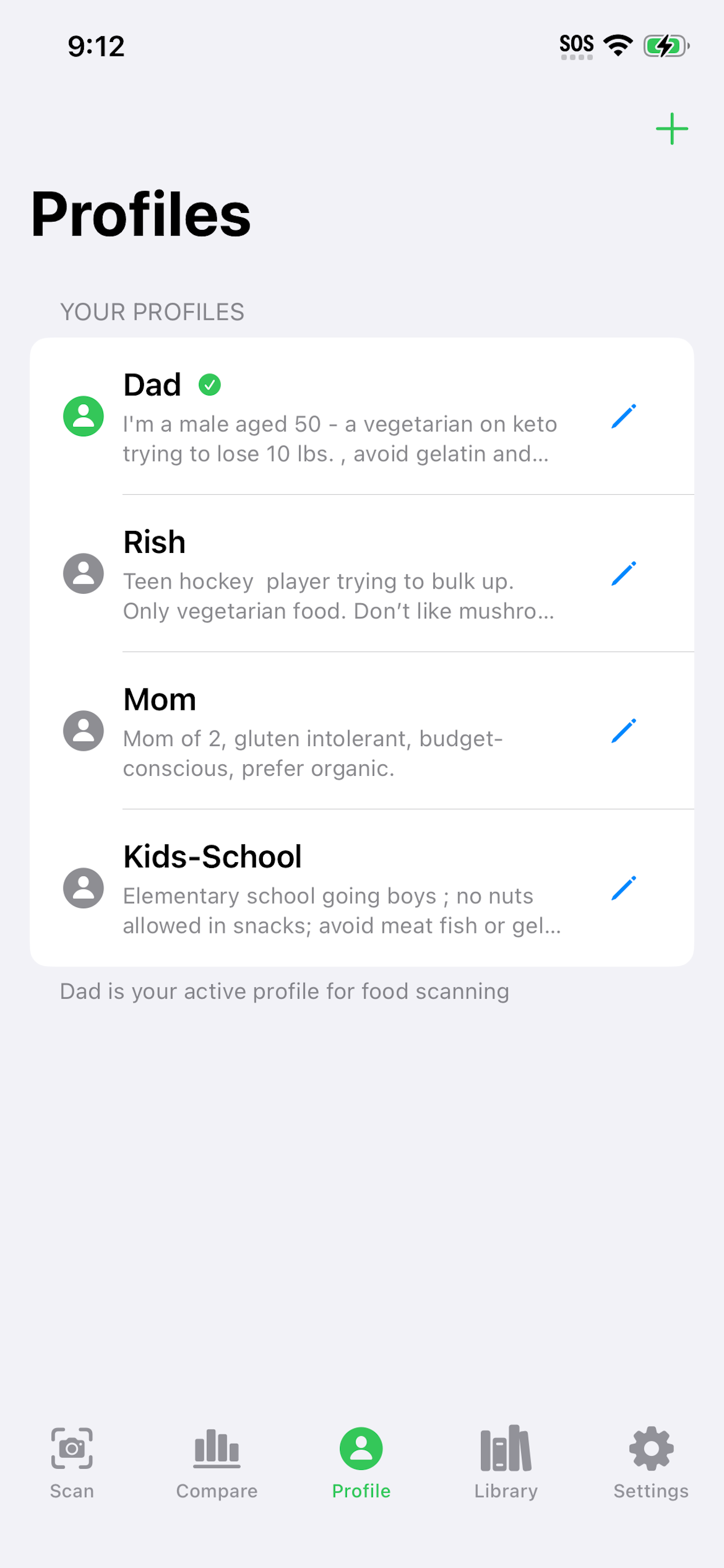 Multiple family profiles