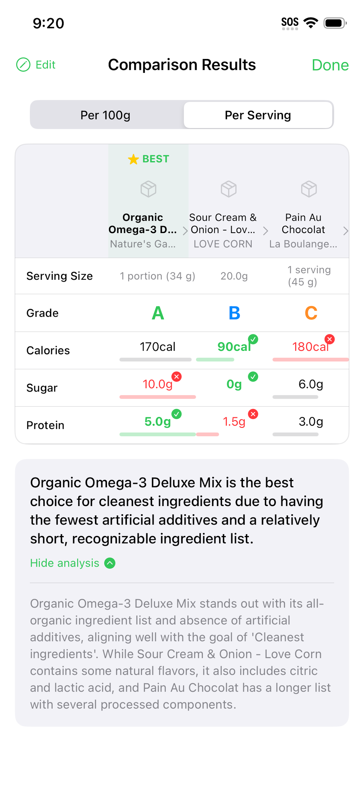 Comparing multiple products