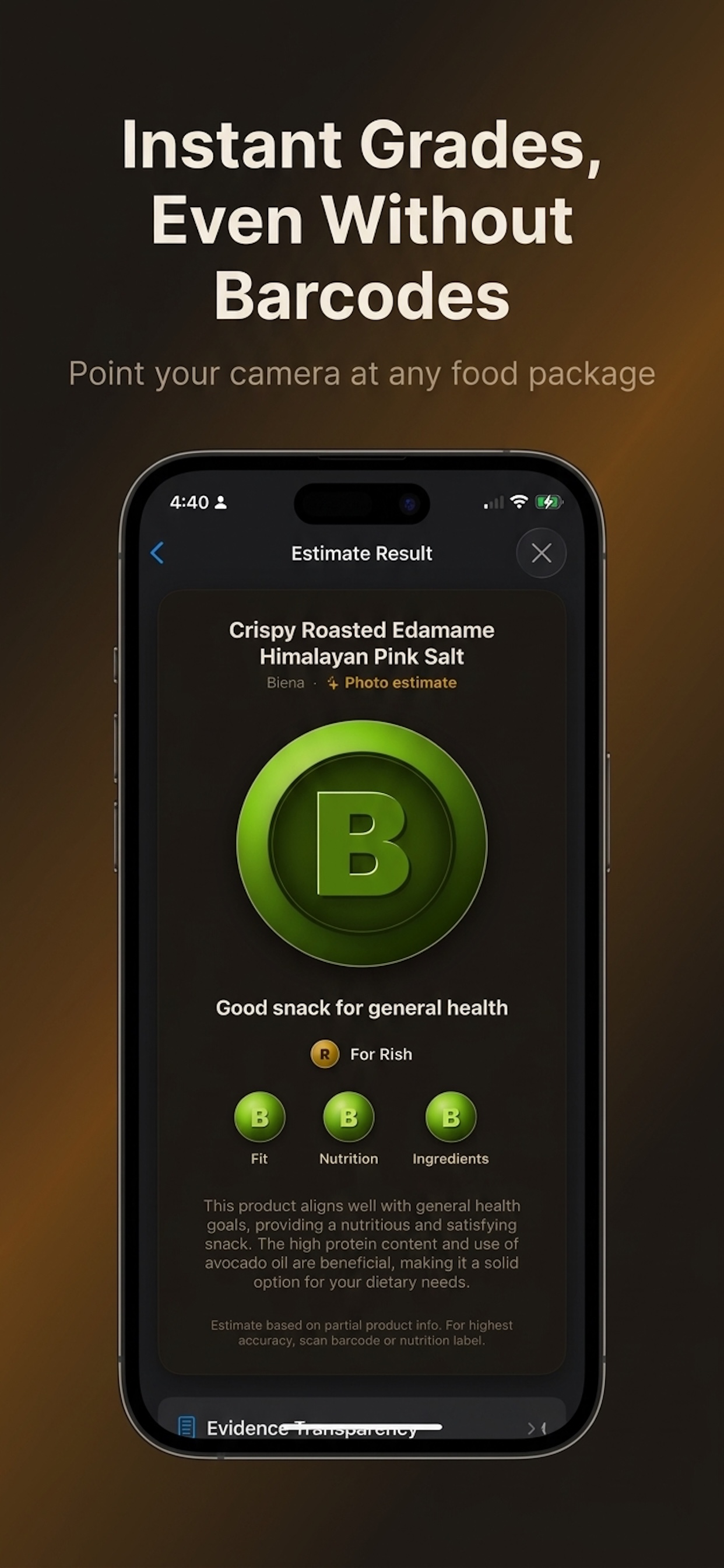 Instant grade result without needing a barcode